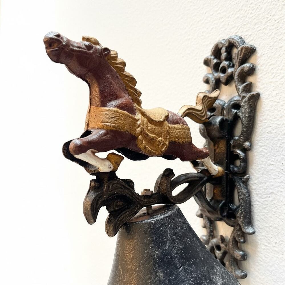 Antique Cast Iron Horse Wall Bell-Equestrian Door-Dinner Bell-Rustic-Farmhouse
